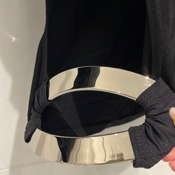 Vintage Black Top with Metal Buckle and Opening on Side - Picture 4 of 5